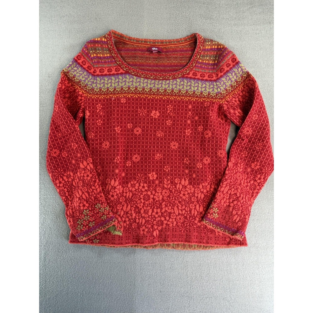 IVKO Sweater Womens XL Red Fair Isle Lambswool Scoop Neck Boho Knit Long Sleeve
